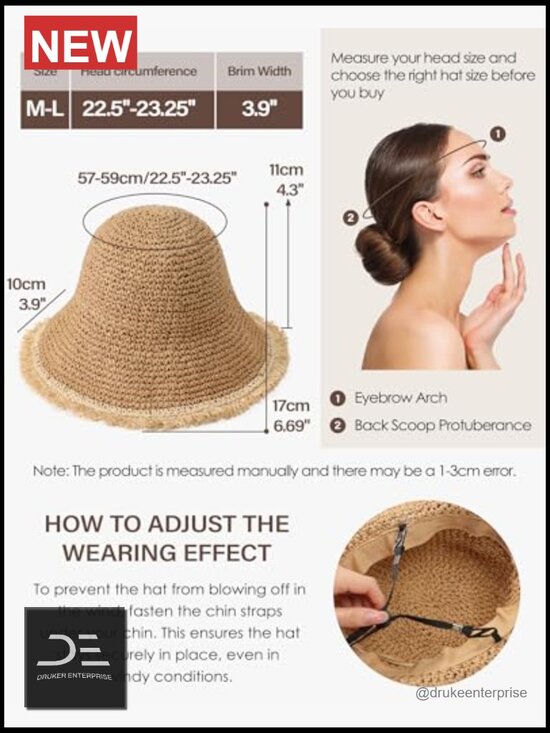 Straw Bucket Hat with Chin Strap, UPF 50+ Packable Sun Hat main image 5
